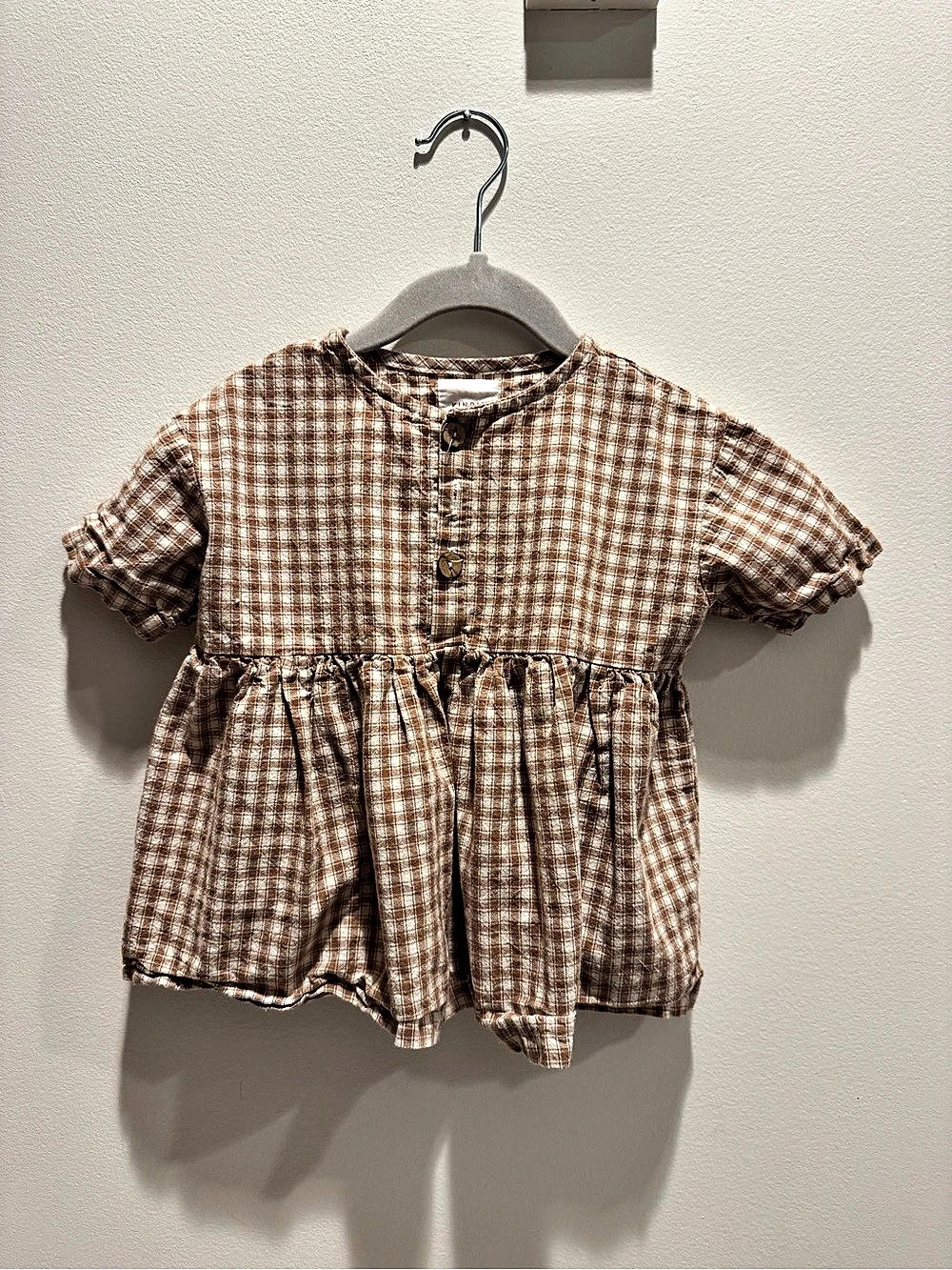 KINDLY Kids Gingham Casual Dress in Brown & White